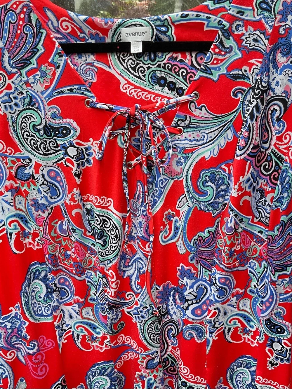 Avenue Red Paisley Maxi Dress with Blue and White Accents - Picture 3 of 8